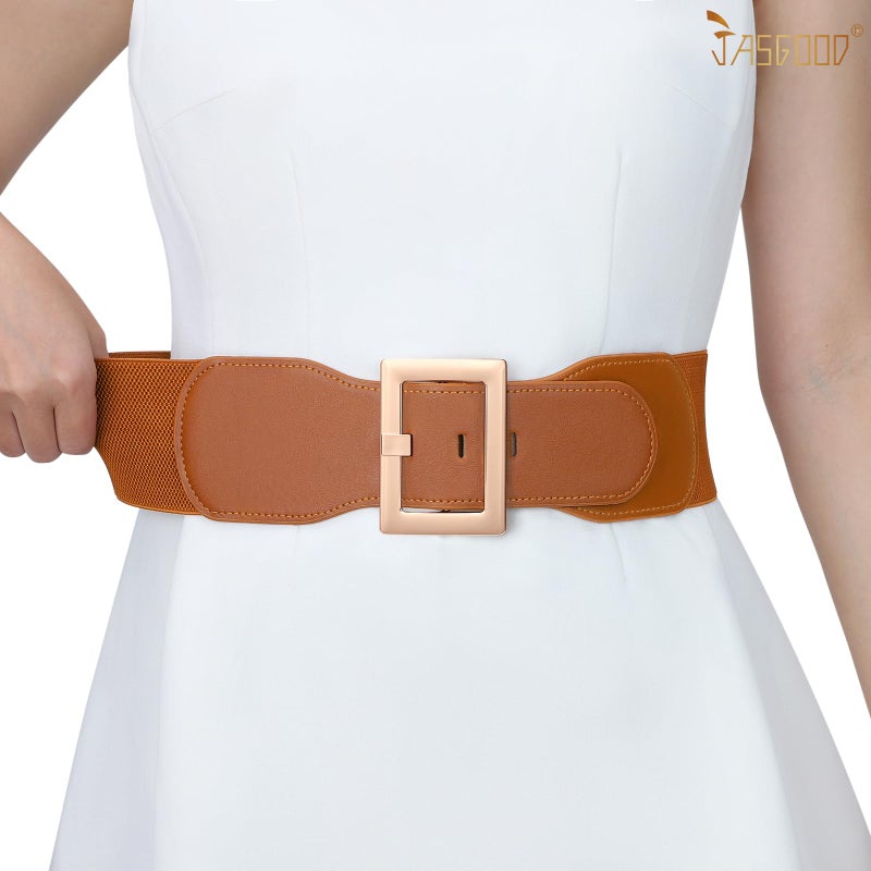 JASGOOD Women Wide Elastic Belt Stretchy Vintage Waist Belts for Dress Santa Belt with Square Buckle - Image 3